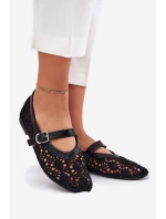 Ażurowe Baleriny Z Paskiem Czarne Orphali