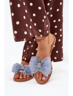 Klapki Damskie Na Płaskim Obcasie Z Tiulową Kokardą Jeansowe Tanira