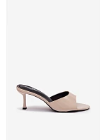 Lakované pantofle z imitace kůže na podpatku Béžové Melissea