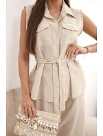 Dámsky set s uzlovou blúzkou a širokými nohavicami béžovej farby Dámsky set s uzlovou blúzkou a širokými nohavicami béžovej farby