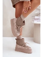 Śniegowce Z Wiązaniem Na Platformie Beżowe Mavora