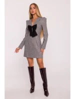 M869 Tvídové šaty s výstrihom do V - grafitové