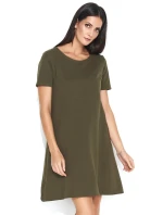 Dámske šaty na denné nosenie vo voľnom strihu krátkej khaki - Khaki - Makadamové Dámske šaty na denné nosenie vo voľnom strihu krátkej khaki - Khaki - Makadamové