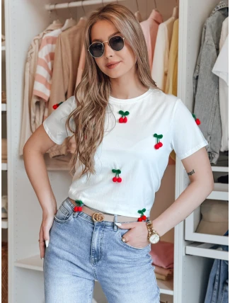 Dámske bavlnené tričko v čerešňovej farbe CHERETTE, biele, FashionStreet RY2848 Dámske bavlnené tričko v čerešňovej farbe CHERETTE, biele, FashionStreet RY2848