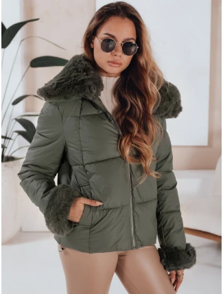 Dámska prešívaná krátka bunda s kožušinou zelená FashionStreet TY5068