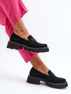 Masywne Mokasyny Damskie Zamszowe Czarne Neloria