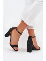 Błyszczące Sandały Damskie Na Słupku Czarne Kavina