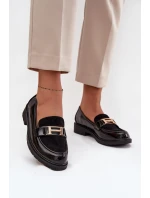 Lakierowane Mokasyny Damskie Ze Złotym Detalem S.Barski HY52-545 Czarne