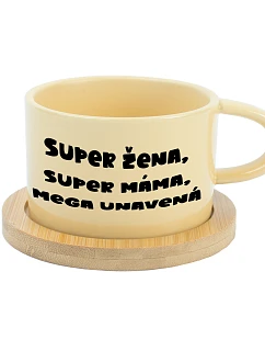 SUPER ŽENA, SUPER MAMA, MEGA UTRPENÁ - žltý pohár na makrónky 200 ml