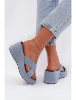 Dámské nazouváky na platformě z eko semiše modré Calorine