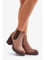 Zateplené dámske členkové topánky na podpätku Eco Suede Vinceza Beige