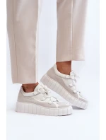 Dámska kožená športová obuv na platforme M01/1 Zazoo light beige Dámska kožená športová obuv na platforme M01/1 Zazoo light beige