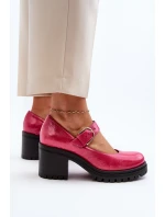Zazoo 20166 Lakierowane Skórzane Czółenka Fuksja