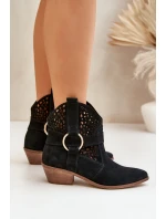 Zamszowe Botki Kowbojki Ażurowe Na Obcasie Zazoo 2994 Czarne Zamszowe Botki Kowbojki Ażurowe Na Obcasie Zazoo 2994 Czarne