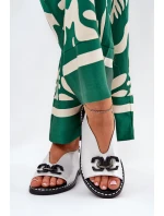 Sandały Na Płaskim Obcasie Z Ozdobą Eko Skóra Srebrne Tillireta