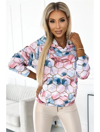 390-3 Klokanka s kapucňou - zlaté šesťuholníky a ružový a modrý mramor