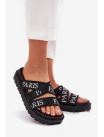 Klapki Damskie Z Materiałowymi Paskami Paris Na Platformie Czarne Celinea