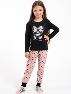 Bonilla dievčenské pyžamo s dlhým rukávom a dlhými nohavicami - čierne/potlač