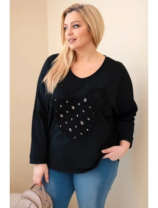 Dámske bavlnené Plus veľkosť V-neck blúzka čierna