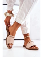 Skórzane Klapki Lewski Shoes 3047 Beżowe