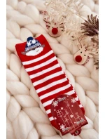 Młodzieżowe Skarpety W Paski Z Misiem Biało-Czerwone