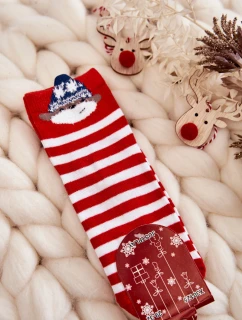Młodzieżowe Skarpety W Paski Z Misiem Biało-Czerwone
