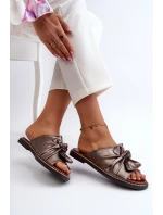 Klapki Damskie Na Płaskim Obcasie Miedziane Nelvira