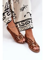 Płaskie Sandały Z Ozdobą Panterka Brązowe Haliones