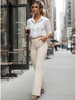 Dámske rovné džínsové nohavice s vysokým pásom ecru FashionStreet UY3058