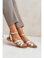 Skórzane Sandały Damskie Na Płaskim Obcasie Zazoo 3688 Złote