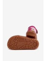 Dětské domácí pantofle na suchý zip s květinovým vzorem Barefoot Froddo Cannvas G1700439-4 Růžové