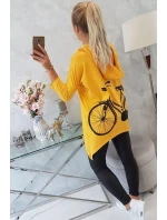 Horčicová mikina na bicykel s potlačou