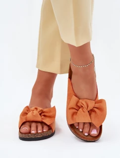 Klapki Damskie Na Korkowej Podeszwie Kokardką Pomarańczowe Seressa