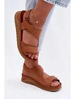 Dámske kožené sandále na platforme s prackou Maciejka L4495-29 Brown