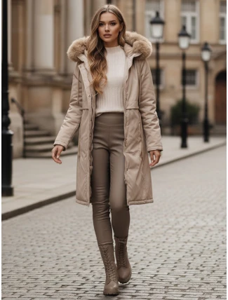 Dámska zimná bunda parka s kožušinou béžová FashionStreet TY5112 Dámska zimná bunda parka s kožušinou béžová FashionStreet TY5112