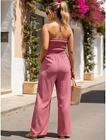 Dámsky letný overal so širokými nohavicami ružový FashionStreet EY2652 Dámsky letný overal so širokými nohavicami ružový FashionStreet EY2652