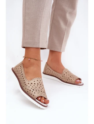 Skórzane Ażurowe Baleriny Z Odkrytymi Palcami S.Barski LR51-922 Złote