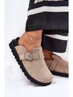 Zamszowe Klapki Chodaki Damskie Na Platformie Big Star RR274A376 Beżowe