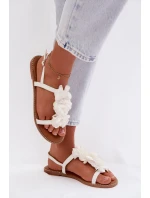 Dámské sandály Ploché S Dekorativními Květinami Bílé Noemia