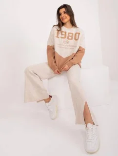 Béžový/bavlnený dámsky dvojdielny komplet s voľným svetrom (1497)