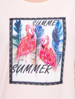 Blúzka s 3D grafikou plameniaka púdrovo ružová