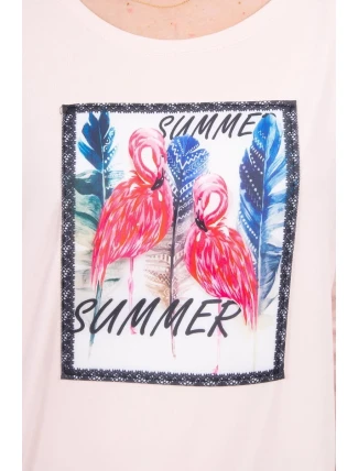 Blúzka s 3D grafikou plameniaka púdrovo ružová Blúzka s 3D grafikou plameniaka púdrovo ružová