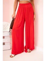 Dámske široké viskózové nohavice s elastickým pásom červené