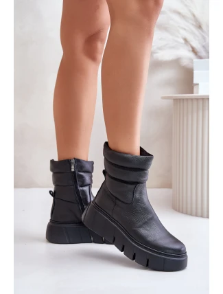 Zazoo 60512 Botki Damskie Skórzane Na Zamek Ocieplane Filcem Czarne
