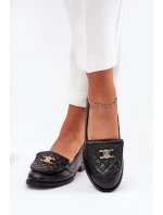 Skórzane Mokasyny Ze Złotą Ozdobą Laura Messi 2927 Czarne
