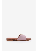 Klapki Damskie Na Płaskim Obcasie Z Ozdobnymi Detalami Fioletowe Saliena