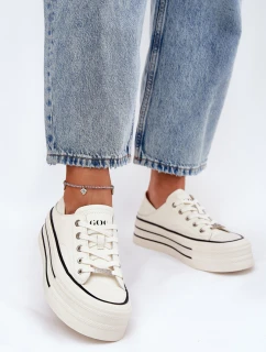 Skórzane Trampki Damskie Na Platformie GOE RR2N4106 Białe