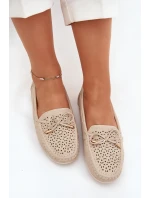 Mokasyny Damskie Z Ażurowym Wzorem I Wiązaniem Beżowe Mirisa