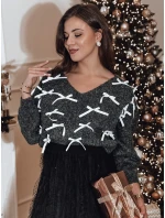 RIBBLOOM dámsky sveter s mašľami čierny FashionStreet MY2360 RIBBLOOM dámsky sveter s mašľami čierny FashionStreet MY2360