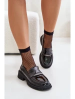 Lakierowane Mokasyny Loafersy Damskie Z Ozdobą D&A LZ42-031 Czarne